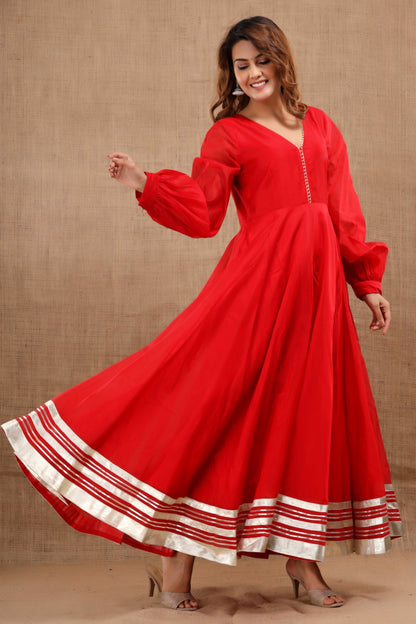 Women's Shardha Hand Gota Work Red Dress