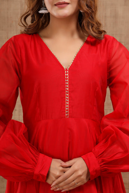 Women's Shardha Hand Gota Work Red Dress