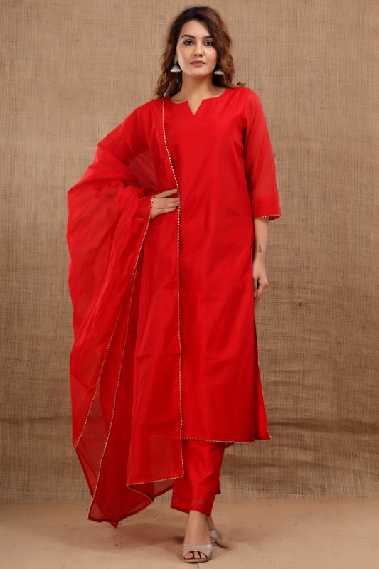 Women's Niharika Chanderi Red Suit Dupatta Set