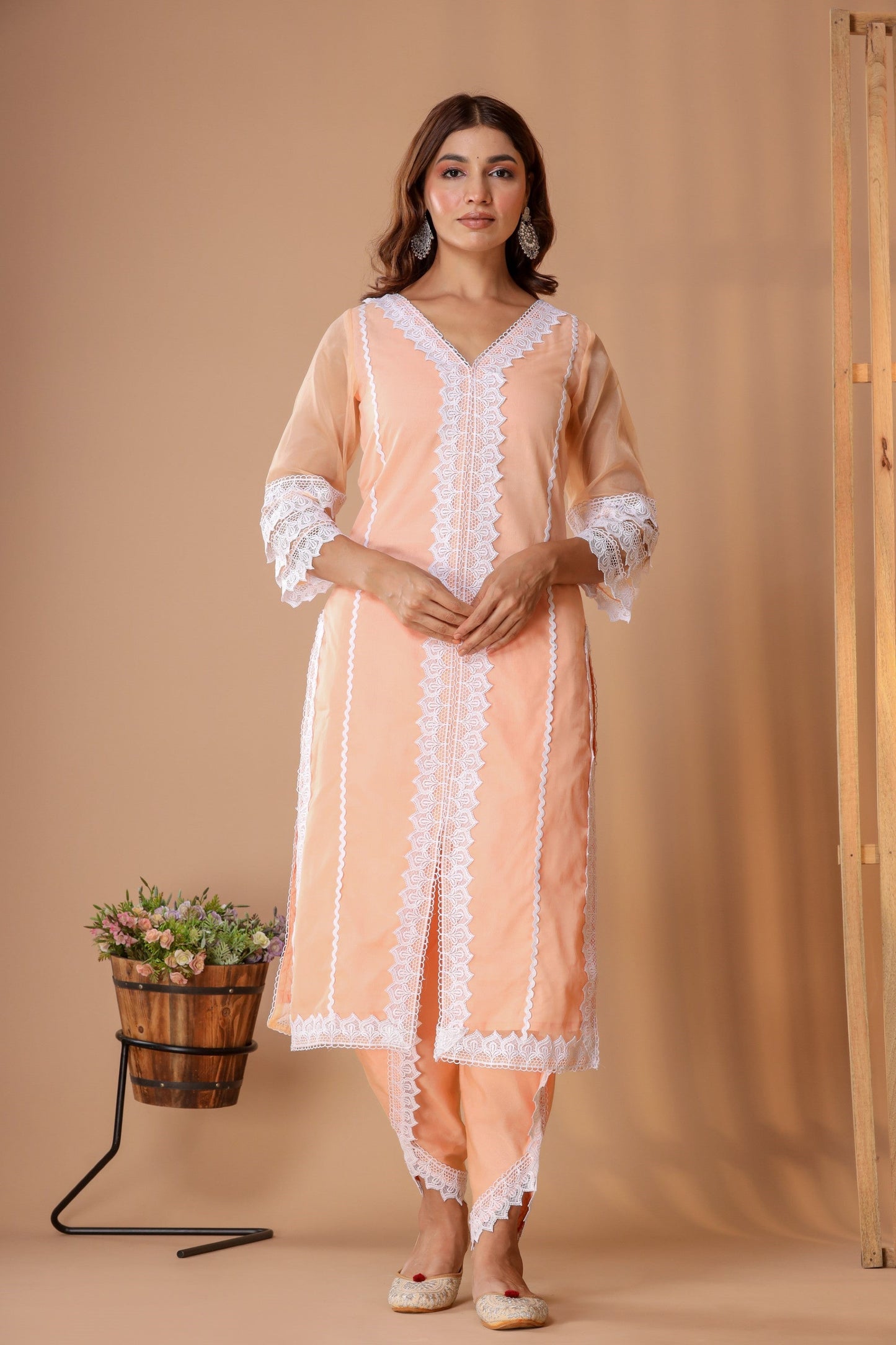 Women's Peach Organza Suit Set