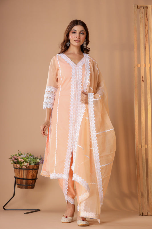 Women's Peach Organza Suit Set