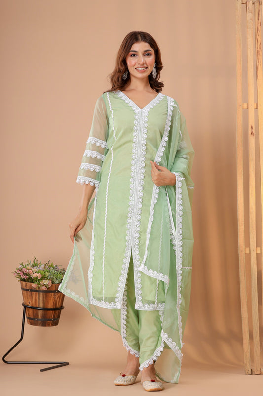 Women's Olive Organza Suit Set