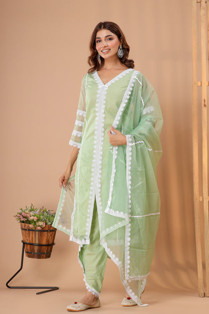 Women's Olive Organza Suit Set