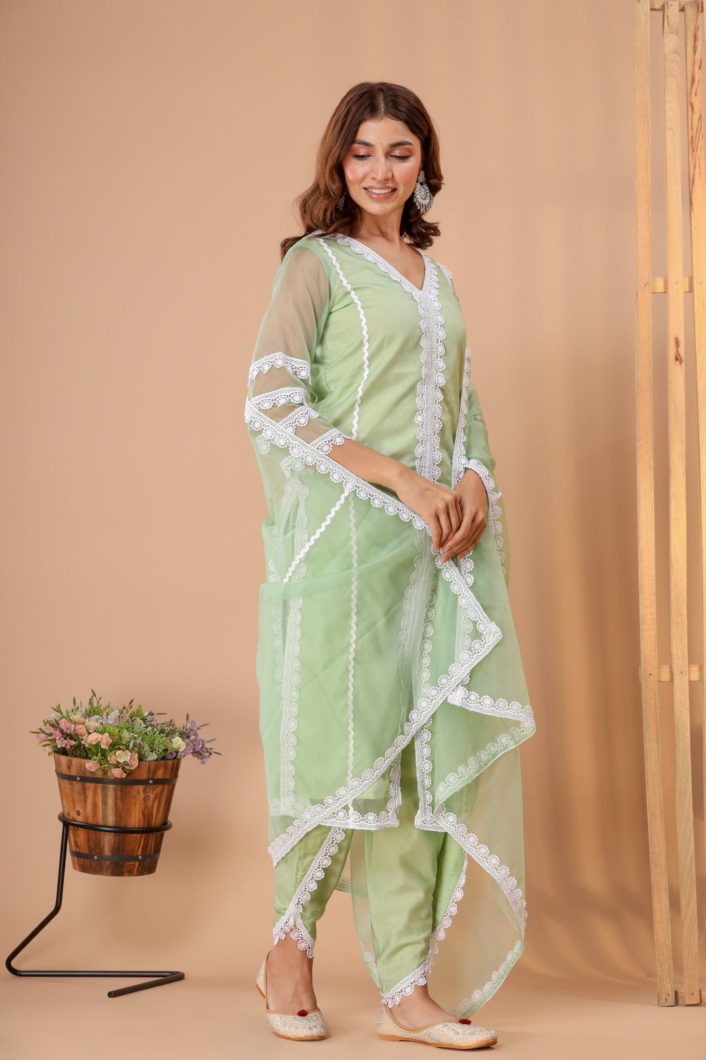 Women's Olive Organza Suit Set