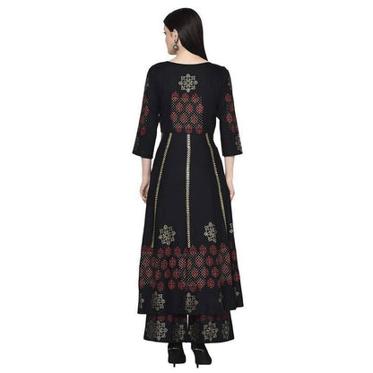 Women's Black Anarkali Kurta with palazzo set by - (2pcs set)