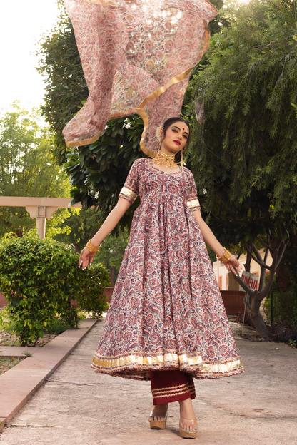 Women's GULBAGH  ORGANZA  ANARKALI SET - Pomcha Jaipur