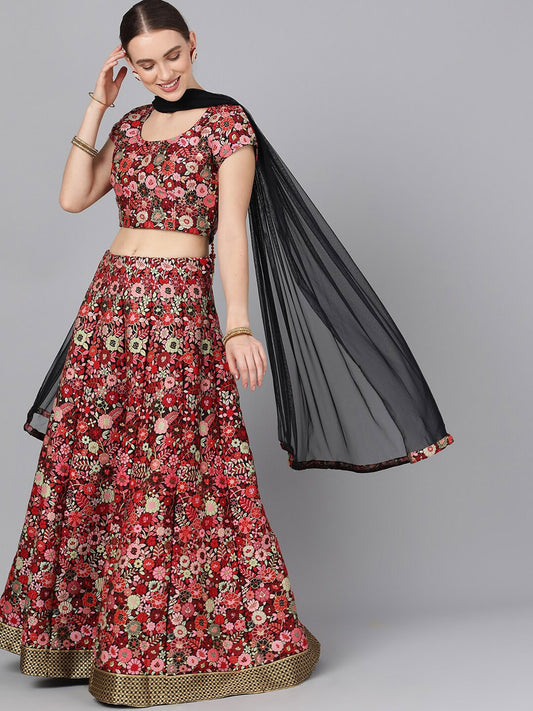 Women's Multicolor Floral Print Lehenga Choli With Dupatta