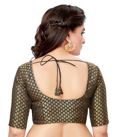 Women's Brocade Elbow Length Sleeve Readymade Saree Blouse