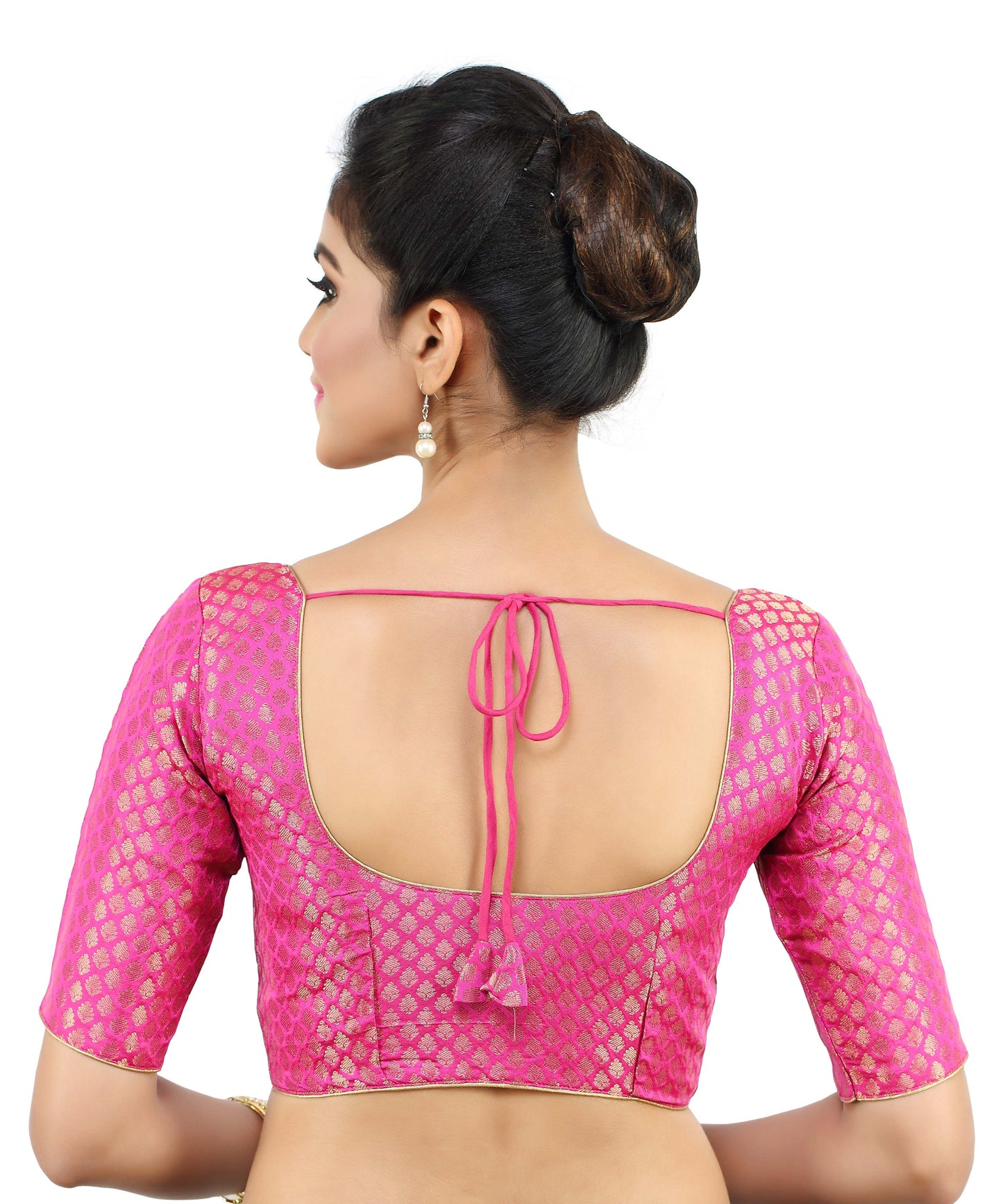 Women's Brocade Elbow Length Sleeve Readymade Saree Blouse