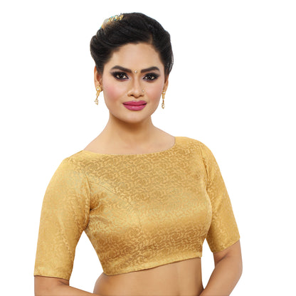 Women's Brocade Elbow Length Sleeve Readymade Saree Blouse