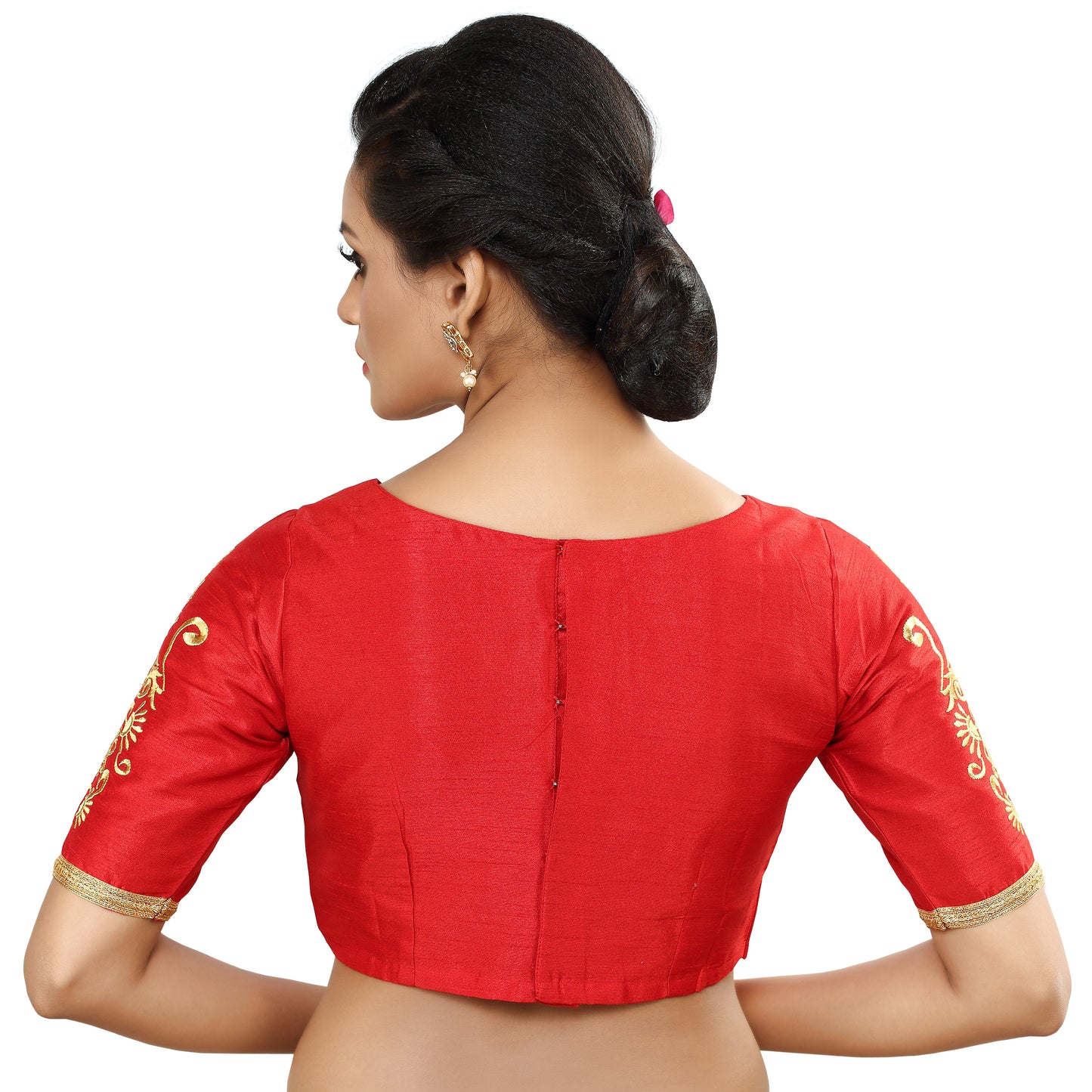 Women's Poly Raw Silk Readymade Saree Blouse With Embroidered Sleeves