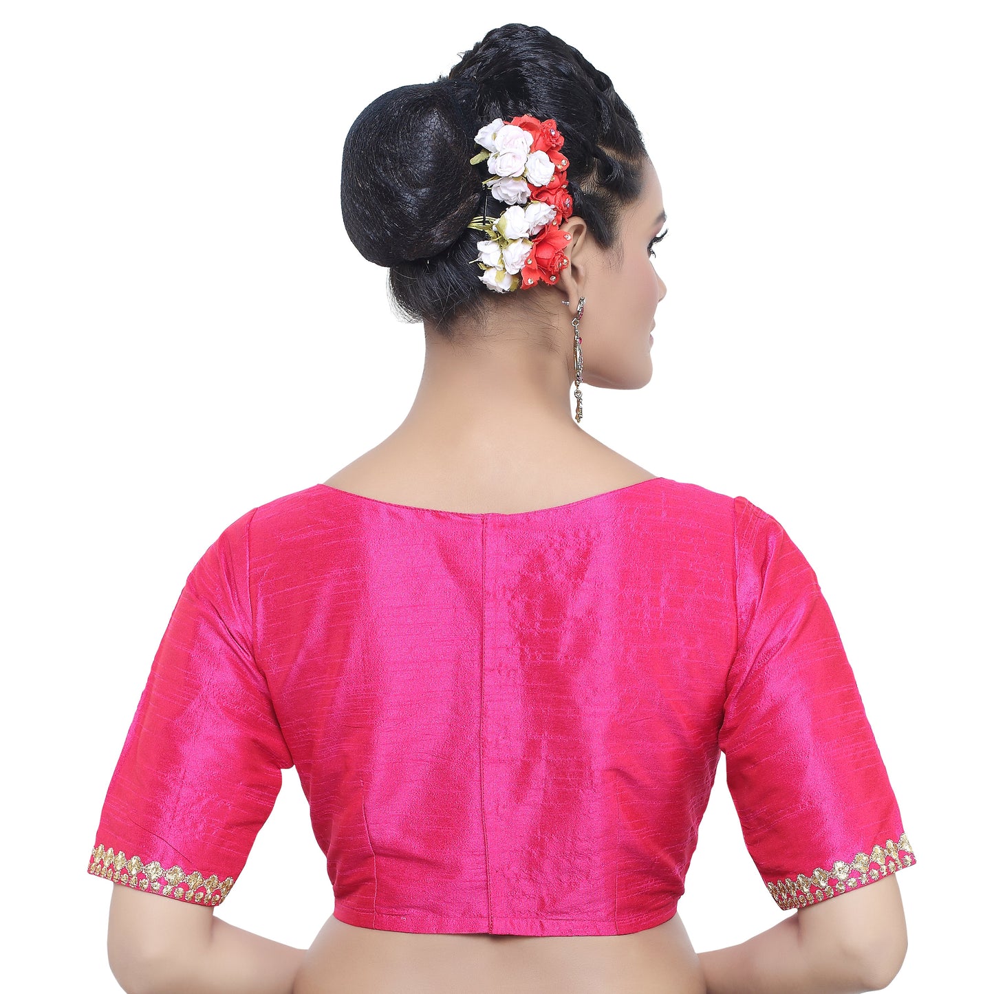 Women's Polyester Embroidered Elbow Length Sleeve Readymade Blouse