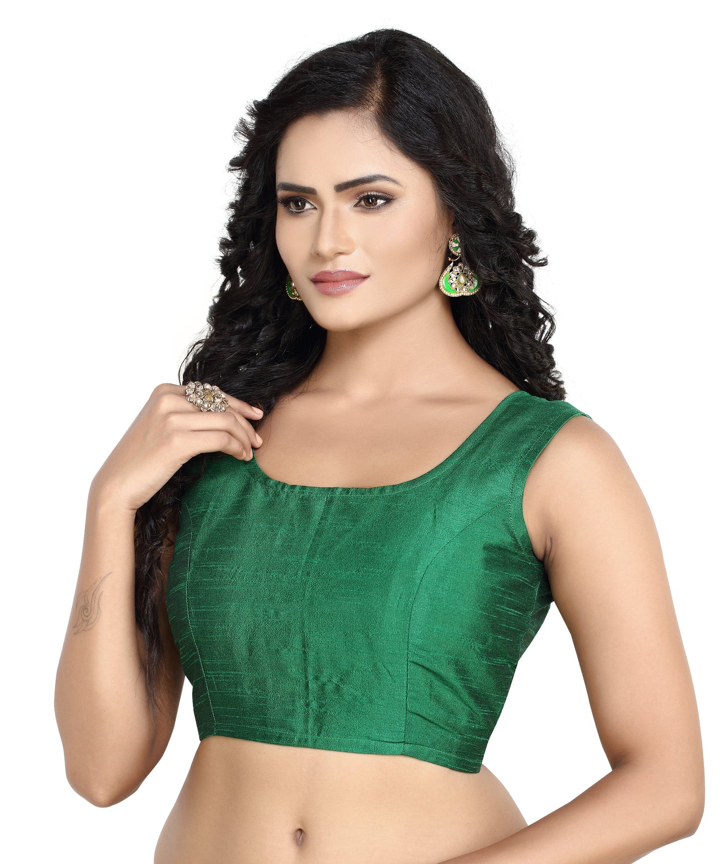 Women's Poly Raw Silk Sleeveless Stitched Saree Blouse