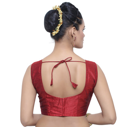 Women's Poly Raw Silk Sleeveless Stitched Saree Blouse