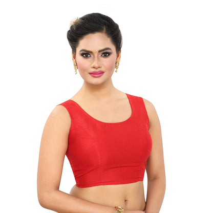 Women's Poly Raw Silk Sleeveless Stitched Saree Blouse