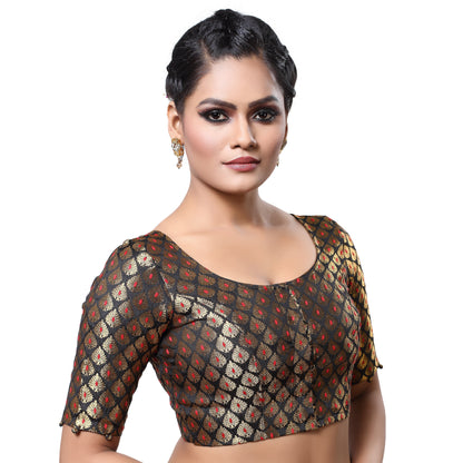 Women's Brocade Elbow Length Sleeve Readymade Saree Blouse