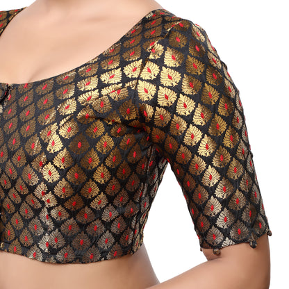 Women's Brocade Elbow Length Sleeve Readymade Saree Blouse