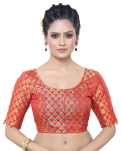 Women's Brocade Elbow Length Sleeve Readymade Saree Blouse