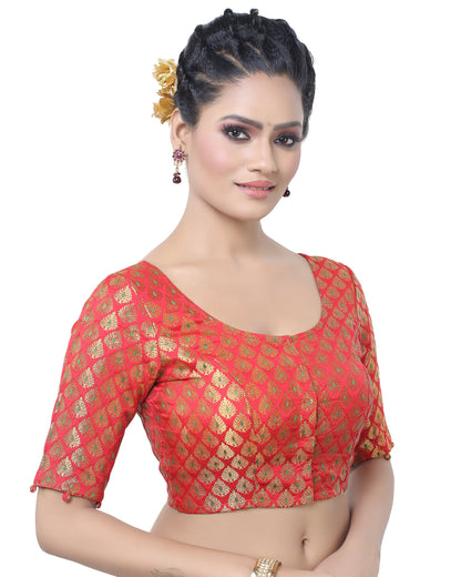 Women's Brocade Elbow Length Sleeve Readymade Saree Blouse