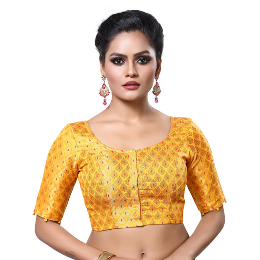 Women's Brocade Elbow Length Sleeve Readymade Saree Blouse