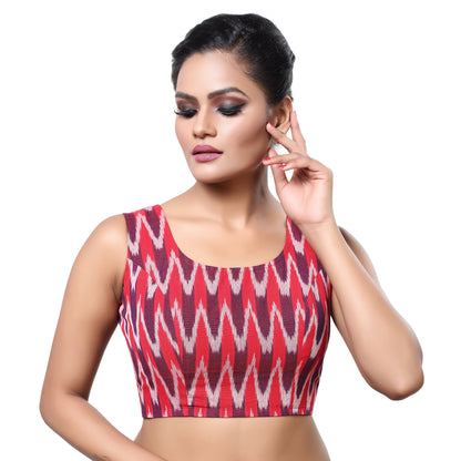 Women's Cotton Ikat Print Sleeveless Readymade Blouse