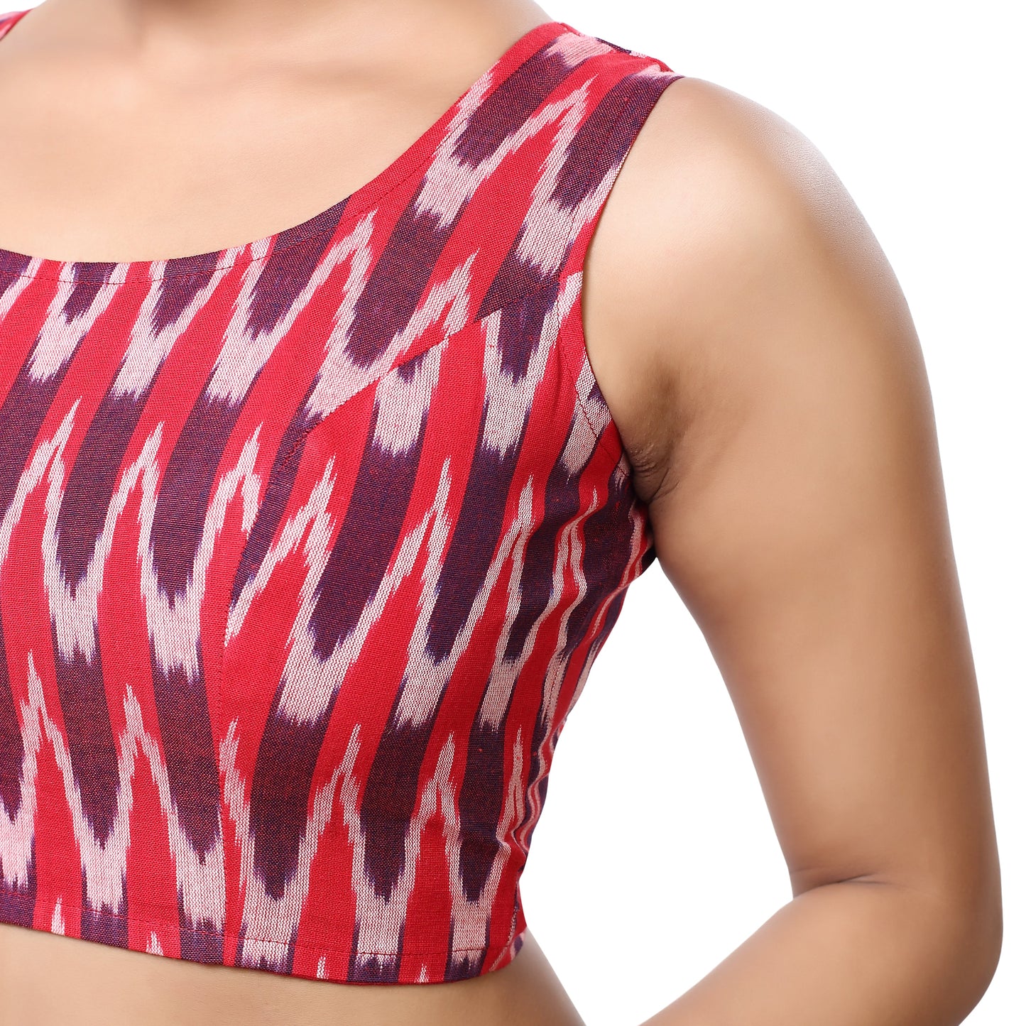 Women's Cotton Ikat Print Sleeveless Readymade Blouse