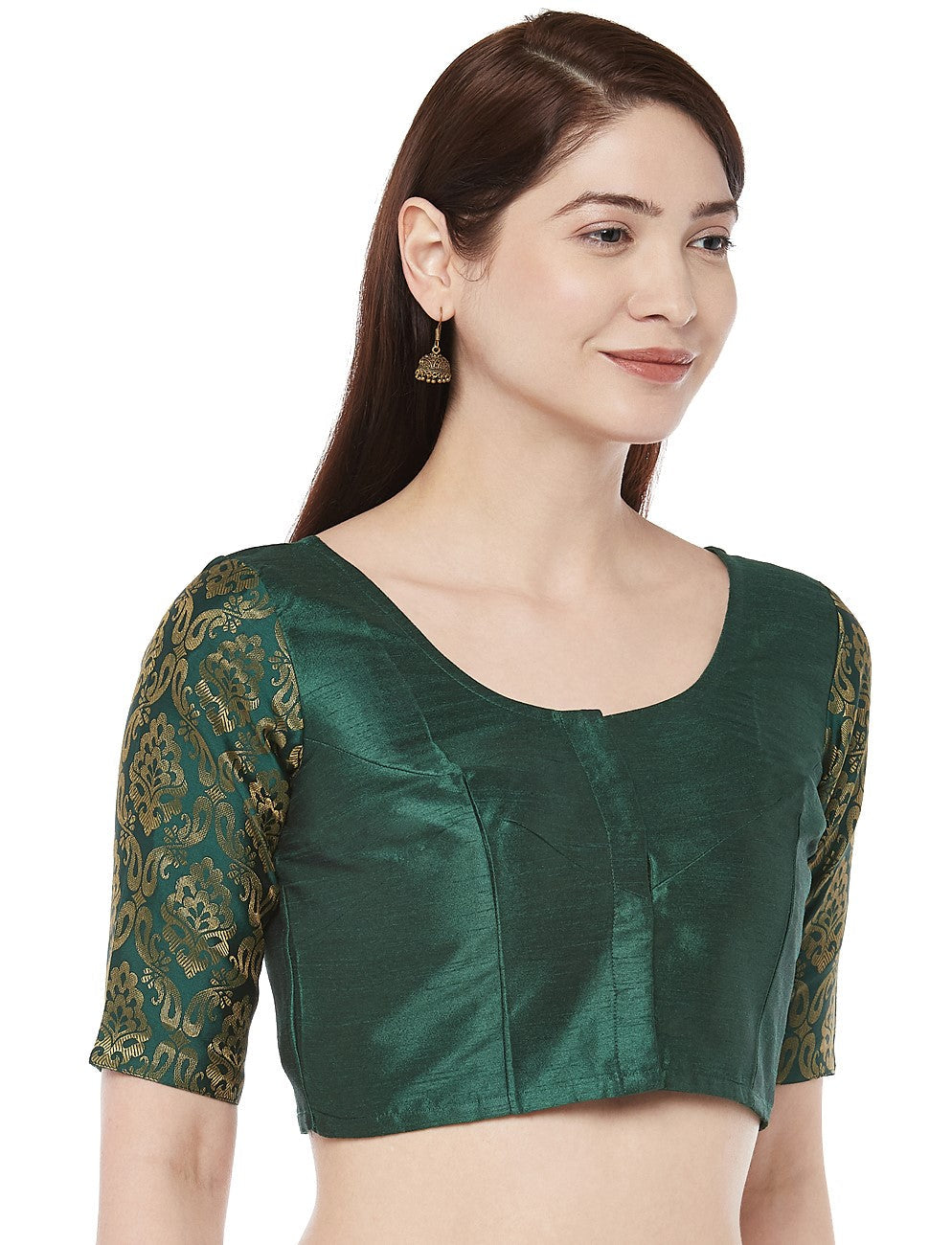 Women Dark Green Brocade Saree Blouse  (1pc)