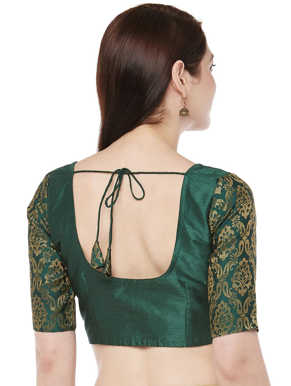 Women Dark Green Brocade Saree Blouse  (1pc)