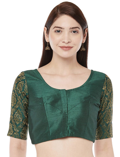 Women Dark Green Brocade Saree Blouse  (1pc)