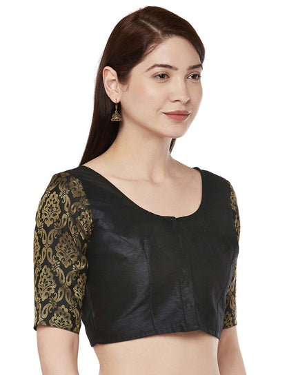 Women Black Polyester Silk Saree Blouse  (1pc)