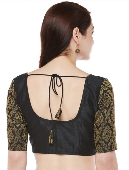 Women Black Polyester Silk Saree Blouse  (1pc)