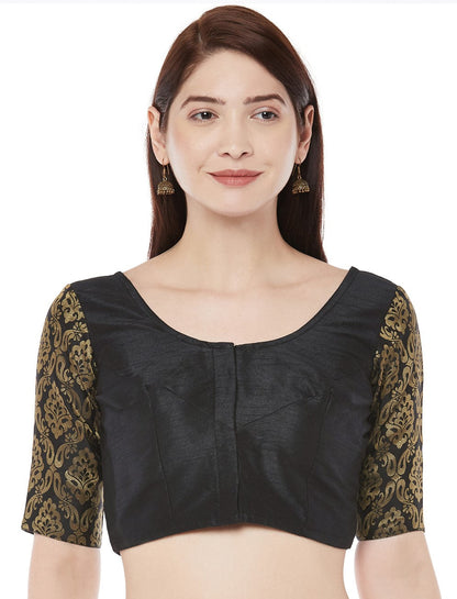 Women Black Polyester Silk Saree Blouse  (1pc)