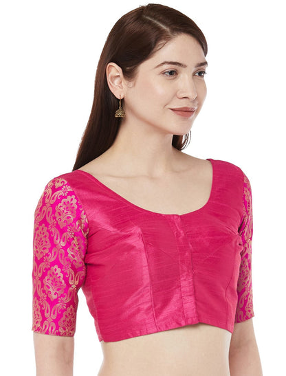 Women Pink Brocade Saree Blouse  (1pc)