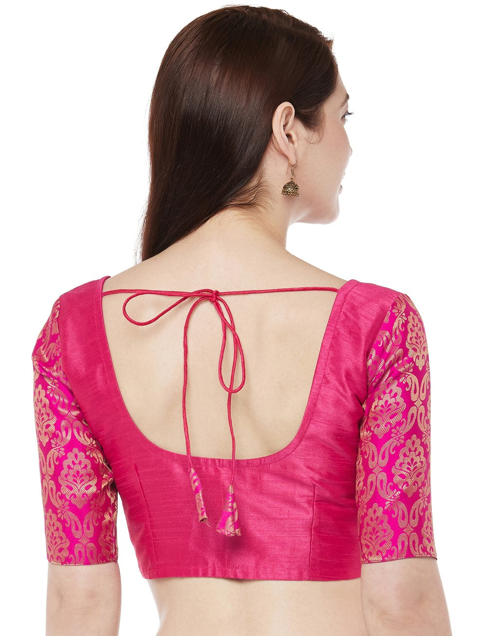 Women Pink Brocade Saree Blouse  (1pc)