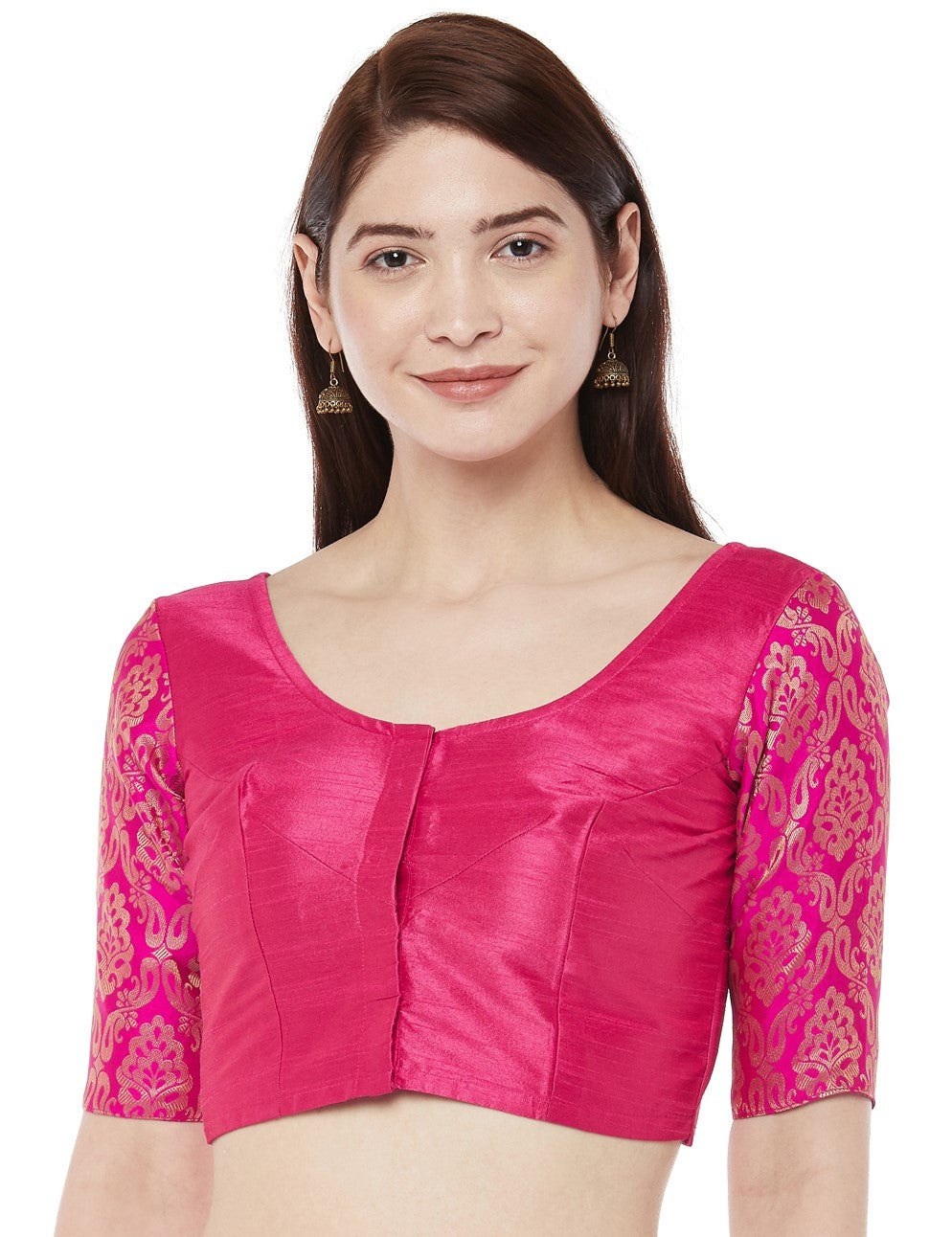 Women Pink Brocade Saree Blouse  (1pc)