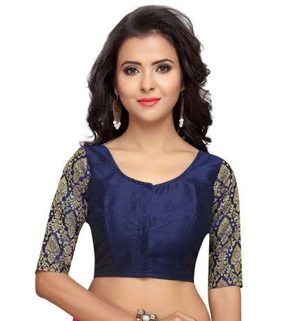 Women's Navy Blue Brocade Blouse - (1pc set)