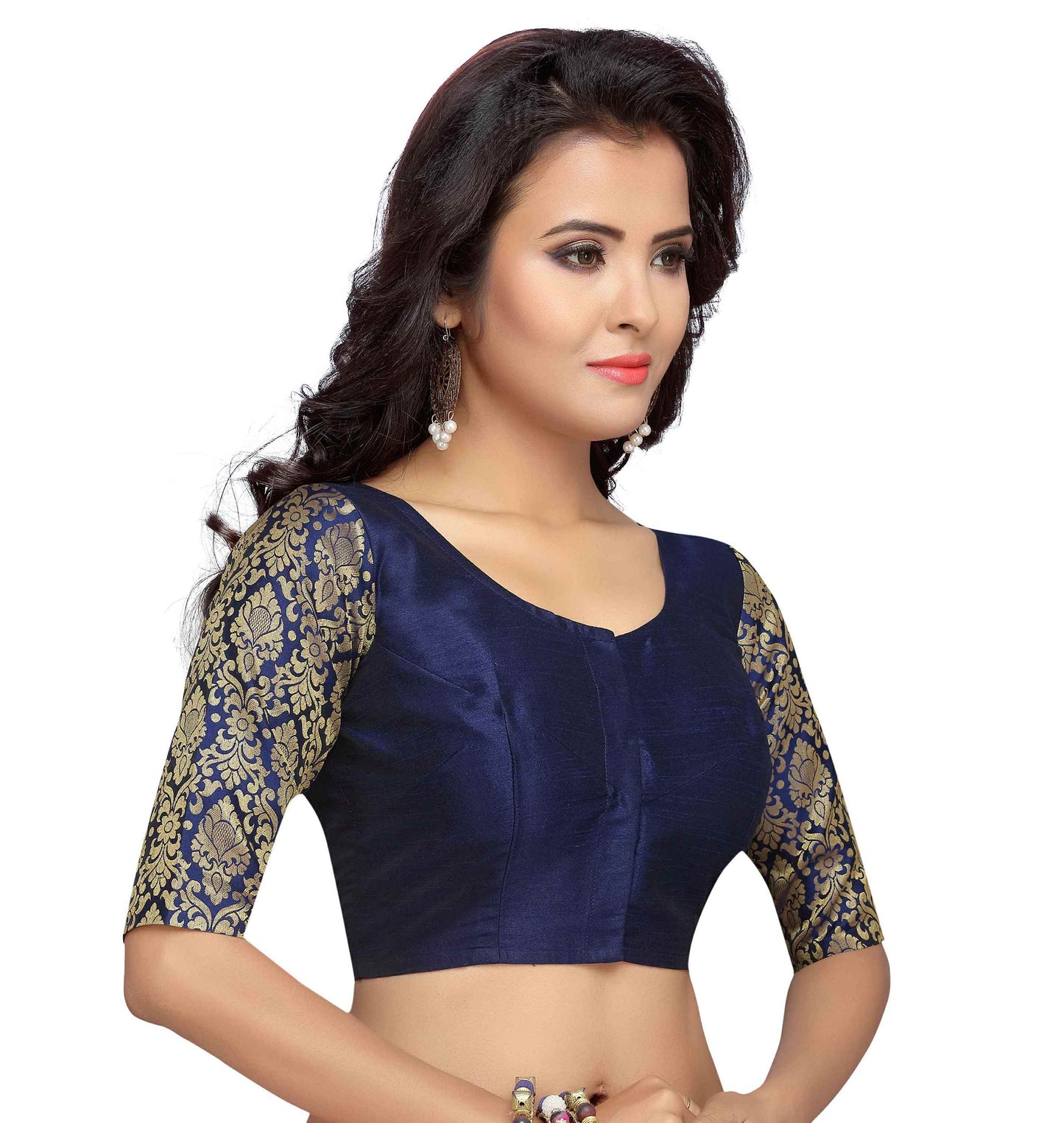 Women's Navy Blue Brocade Blouse - (1pc set)