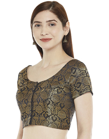 Women Black Brocade Saree Blouse  (1pc)