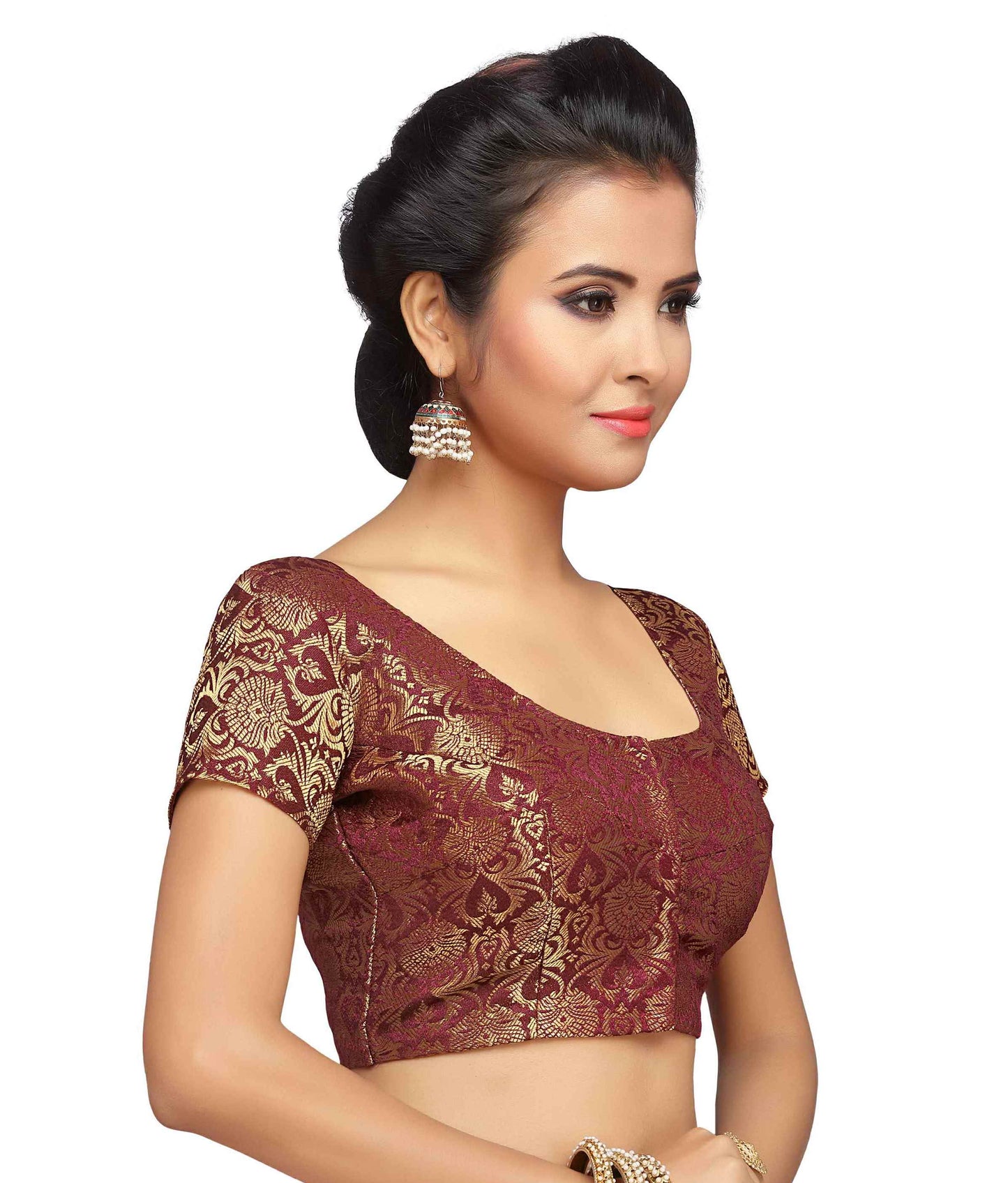 Women Maroon Banarasi Brocade Saree Blouse  (1pc)