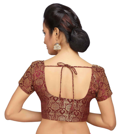 Women Maroon Banarasi Brocade Saree Blouse  (1pc)