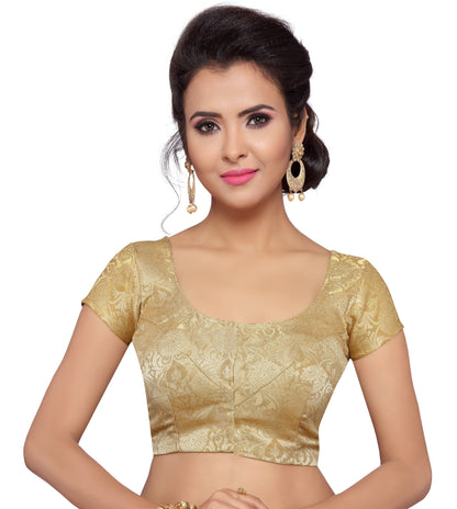 Women Gold Banarasi Brocade Saree Blouse  (1pc)