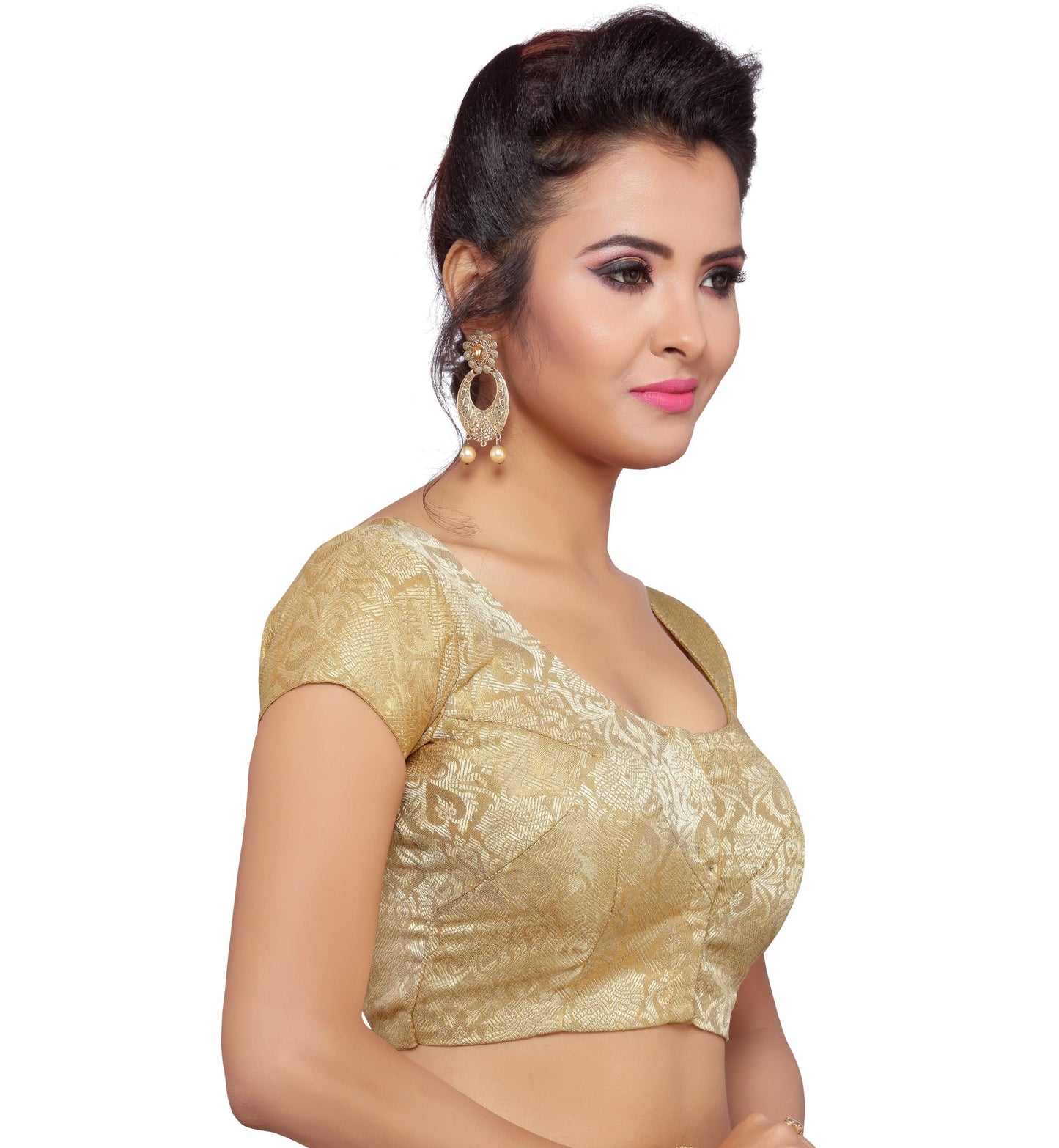 Women Gold Banarasi Brocade Saree Blouse  (1pc)