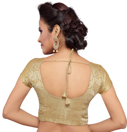 Women Gold Banarasi Brocade Saree Blouse  (1pc)