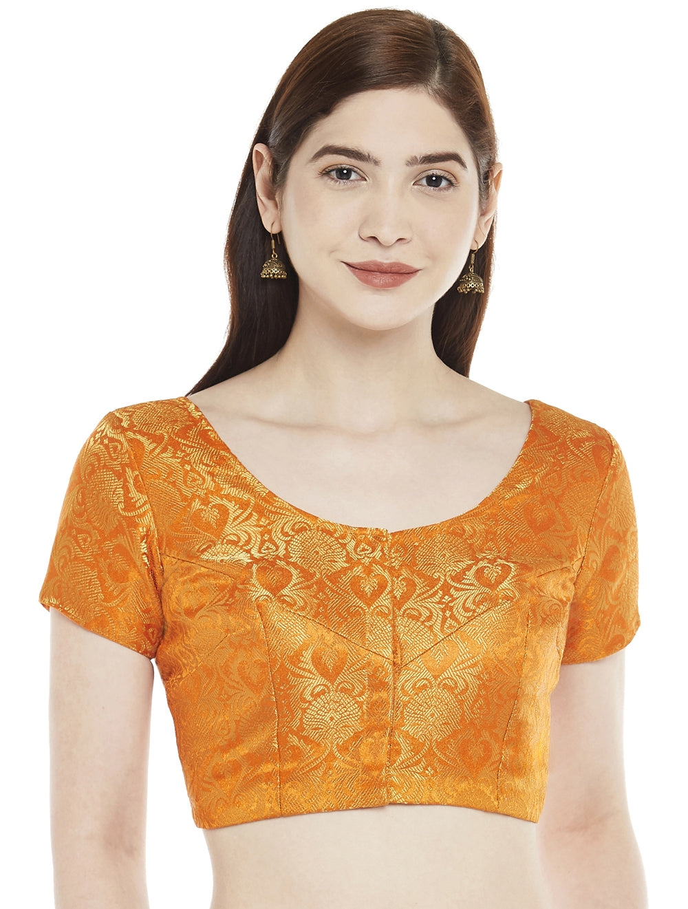 Women Orange Banarasi Brocade Saree Blouse  (1pc)