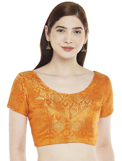 Women Orange Banarasi Brocade Saree Blouse  (1pc)