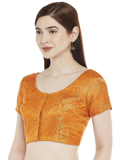 Women Orange Banarasi Brocade Saree Blouse  (1pc)