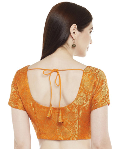 Women Orange Banarasi Brocade Saree Blouse  (1pc)