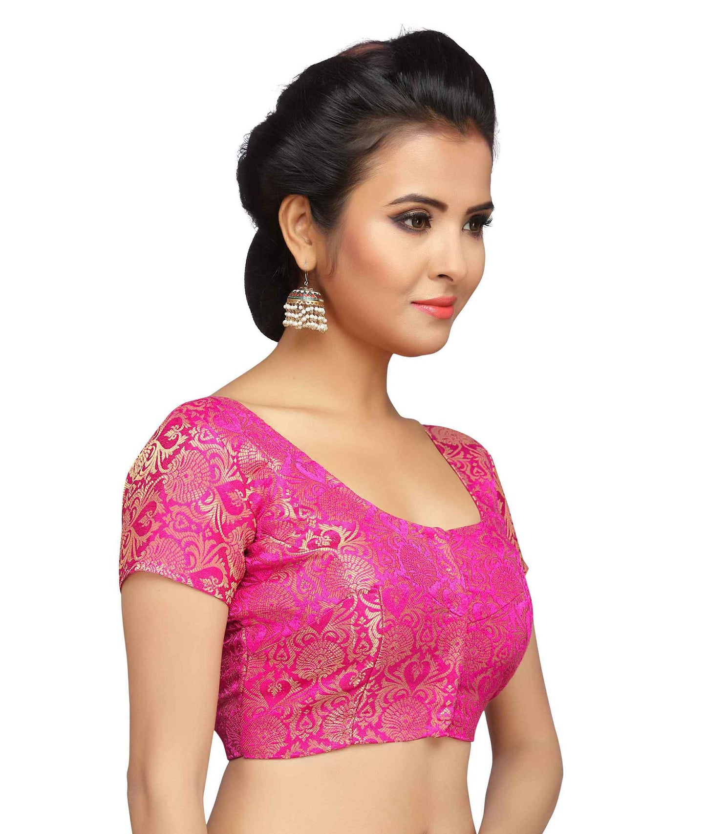 Women Pink Banarasi Brocade Saree Blouse  (1pc)