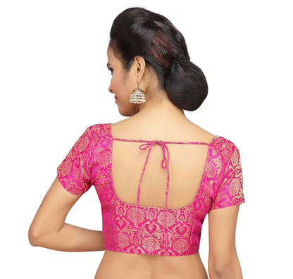 Women Pink Banarasi Brocade Saree Blouse  (1pc)