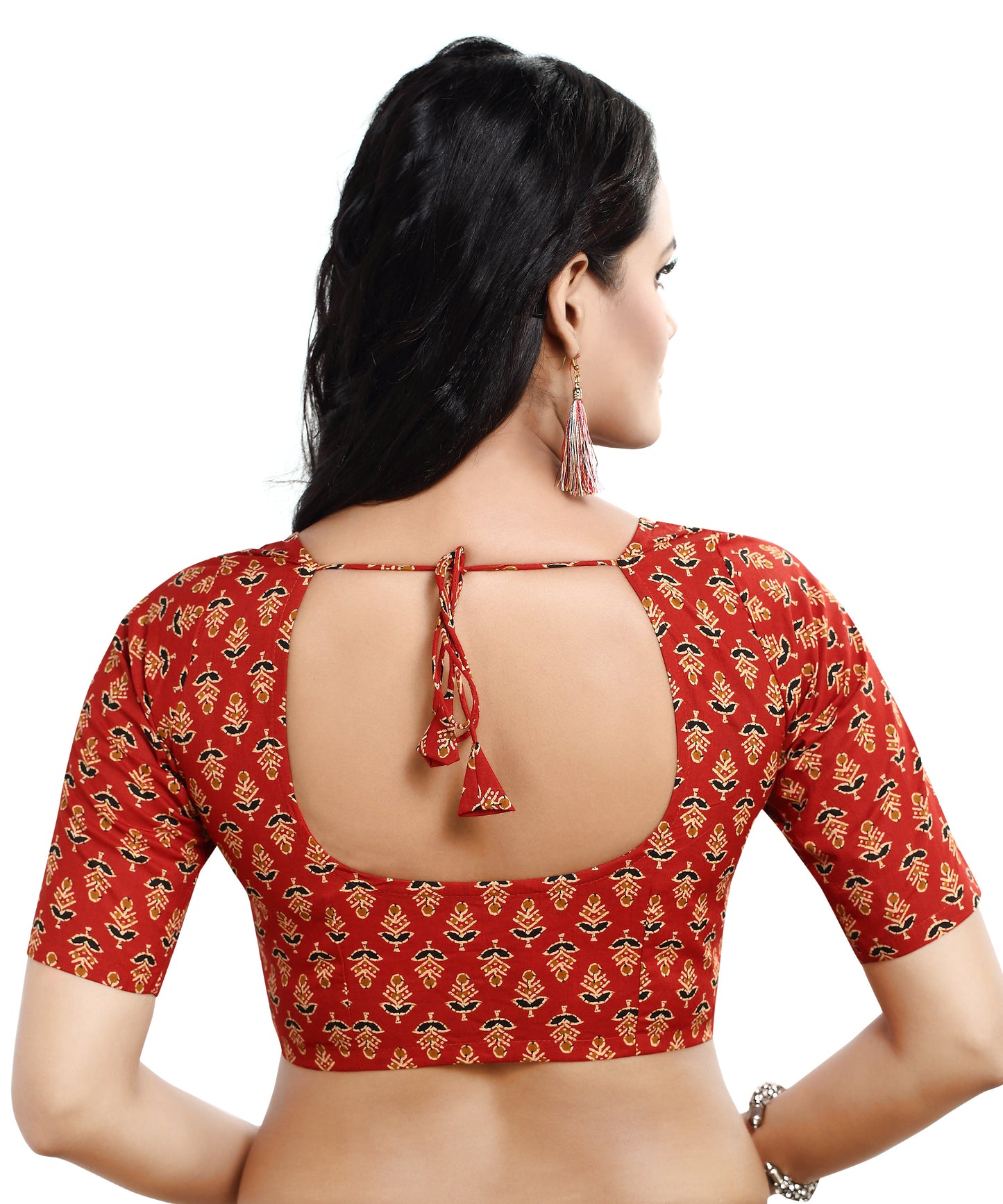 Women's Cotton Floral Print Half Sleeve Saree Blouse